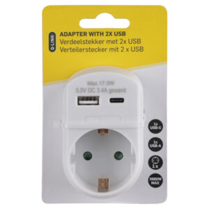 Adapterstekker 230V USB A/C 3.4A wit